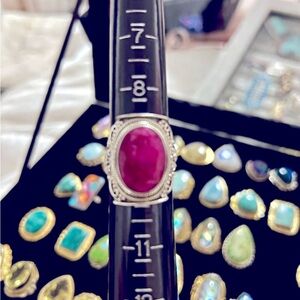 Faceted sterling silver Ruby hobo style. Size 9 1/4.